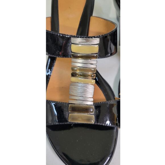 Sofft Sandals Womens 9.5 Anita Black Patten Leather Kitten Heel Jeweled Shoes - Picture 7 of 10